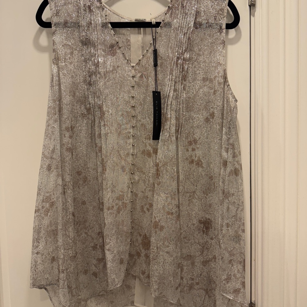 Elie Tahari Gray Flowy Sleeveless Blouse